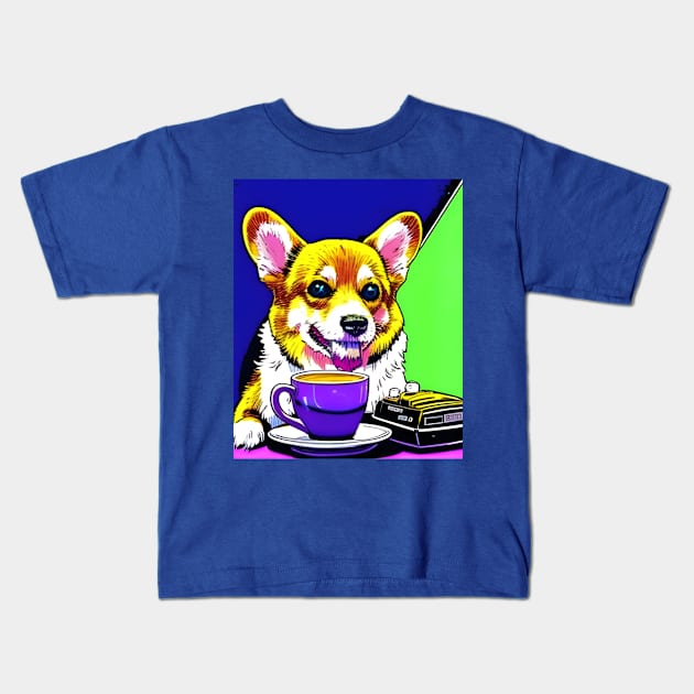 Corgi And Coffee Kids T-Shirt by Megaluxe 